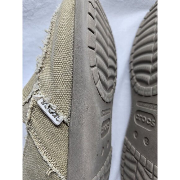 Crocs Santa Cruz Canvas Slip-On Shoes Loafers Men's 10 Tan Khaki Distressed Vibe - Picture 13 of 16